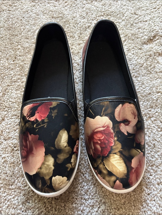 Avon Shoes - Avon Black Slip-On Sneakers with Pink Floral Print
